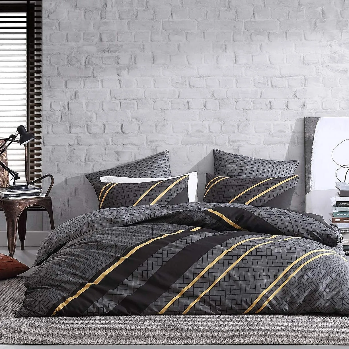 Jamala Black Quilt Cover Set by Logan & Mason