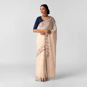 Jamdani Cotton Saree | White | Floral