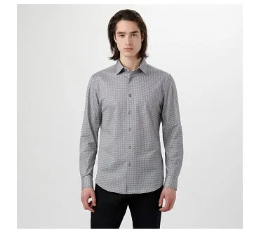 James Geometric OoohCotton Shirt in Stone by Bugatchi