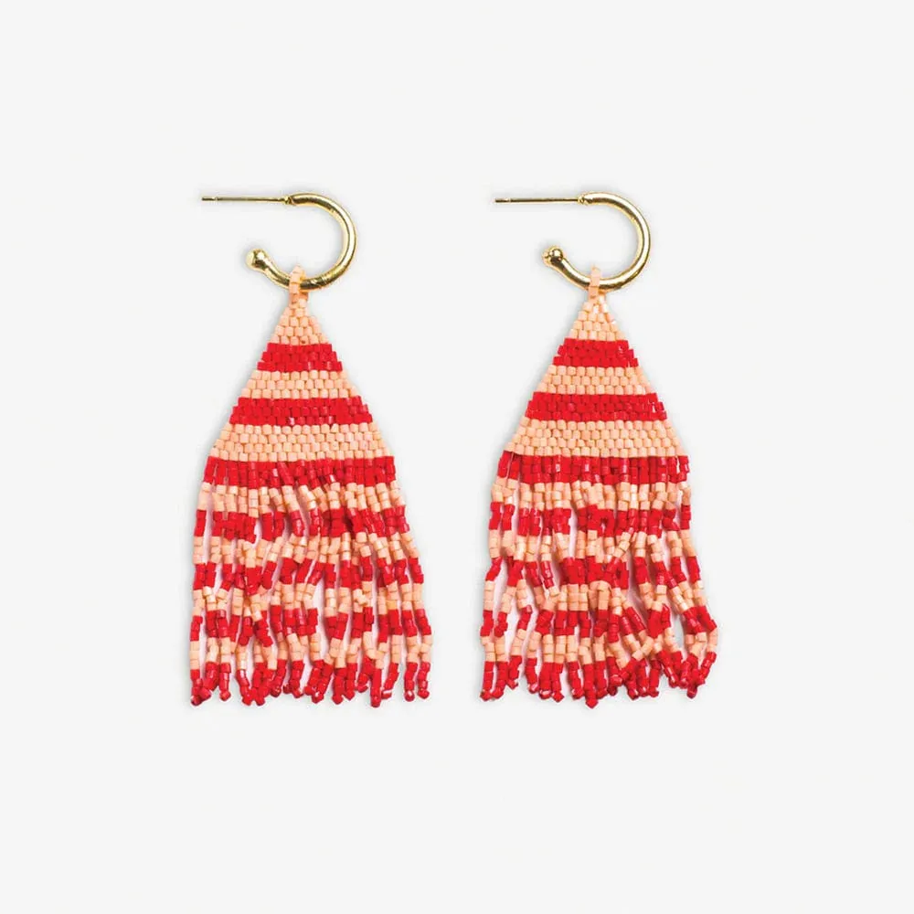 James Mini Gold Hoop Two Tone Stripes Beaded Fringe Earrings Poppy