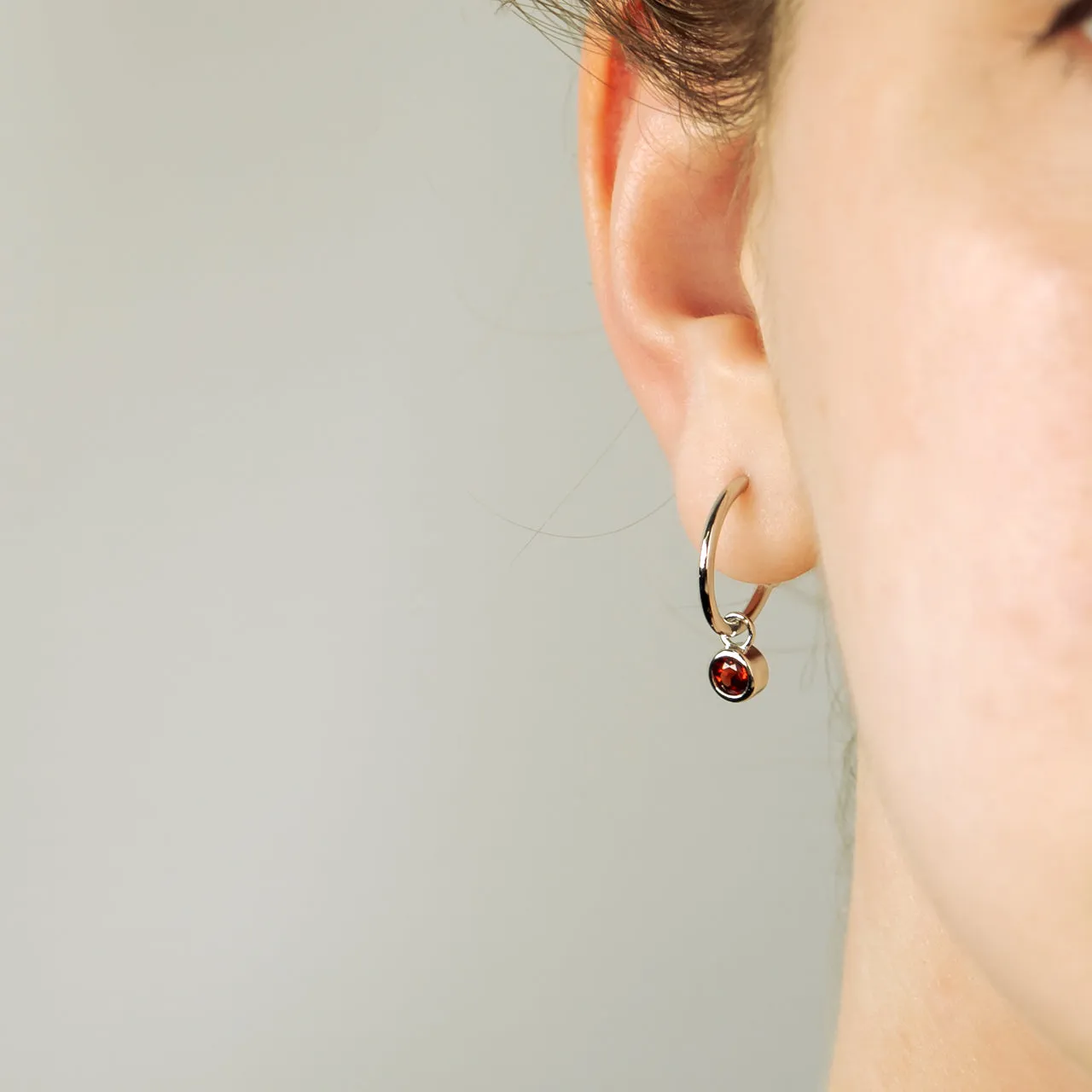 January Birthstone Hoop Earrings - Garnet