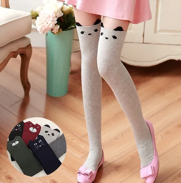 Japanese cartoon panda stereo ear over the knee socks cotton female socks high socks female socks Japanese spring and autumn socks