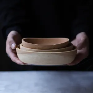 Japanese Rubberwood Boat Shape Oval Wooden Bowl