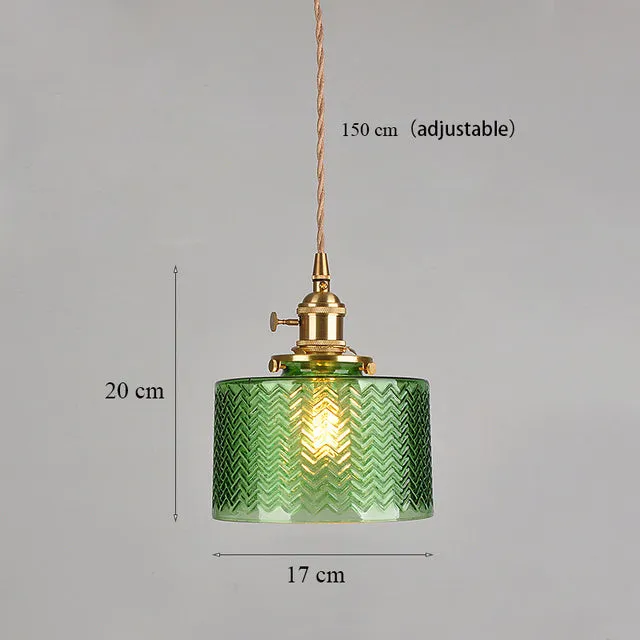 Japanese Style Minimalist Green Glass Chandelier and Wall Lamp