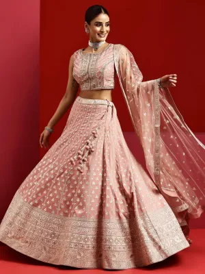 Jashvi Art Pink Embroidered Silk Blend Lehenga Set