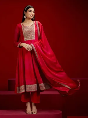 Jashvi Art Pink Yoke Design Chiffon Anarkali Suit With Dupatta