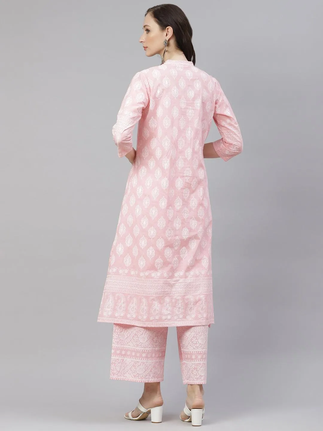 Jashvi Baby Pink Cotton Kurta Palazzo  Set