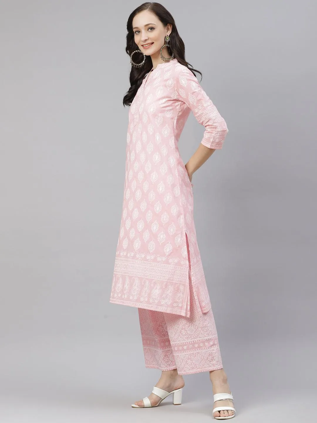 Jashvi Baby Pink Cotton Kurta Palazzo  Set