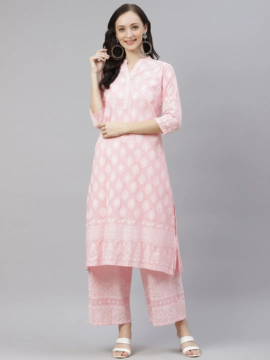 Jashvi Baby Pink Cotton Kurta Palazzo  Set