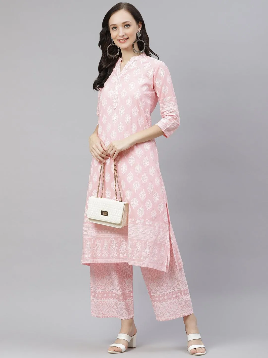 Jashvi Baby Pink Cotton Kurta Palazzo  Set