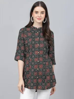 Jashvi Black Abstract printed Rayon A-line Shirts Style Top