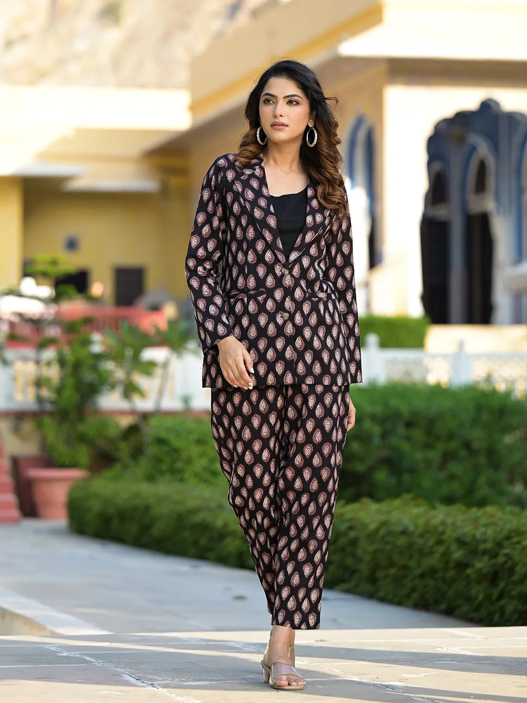 Jashvi Black & Brown Ethnic Printed Co-ord Set