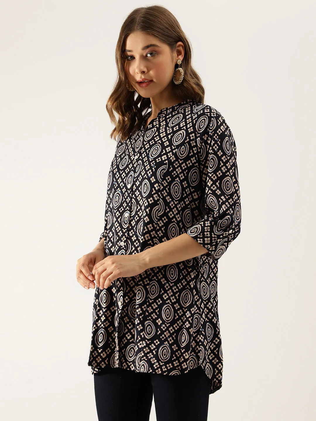 Jashvi Black Asymetric Printed  top