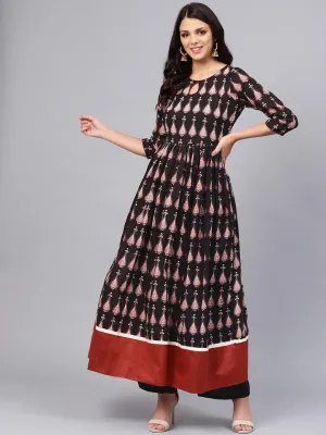 Jashvi Black Printed Cotton Floor Length Anarkali Kurta