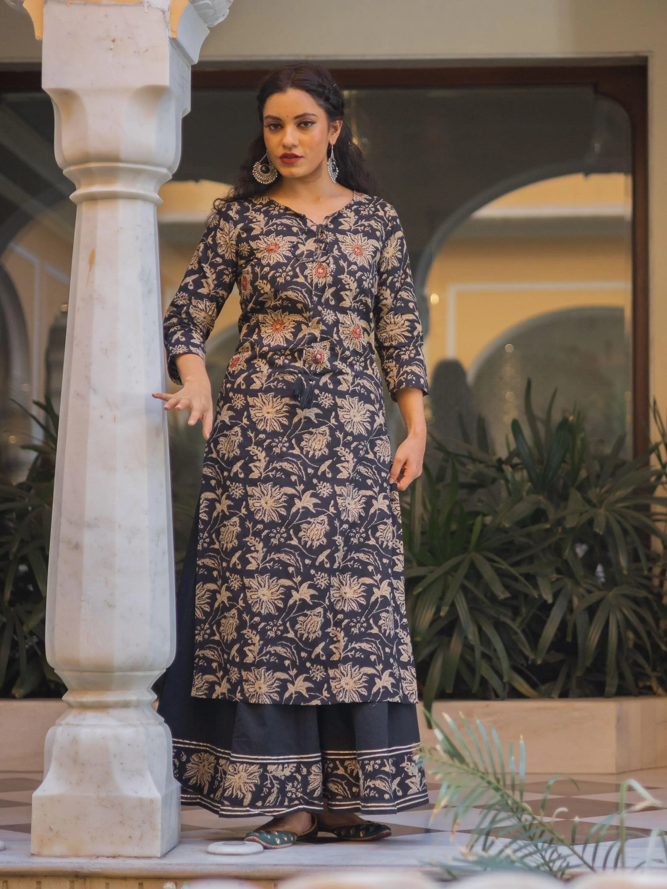 Jashvi Black Printed Kurta with Palazzo Set