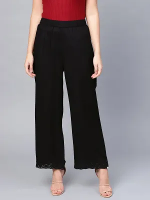 Jashvi Black Solid Rayon Wide Leg Women Palazzo With One Pocket