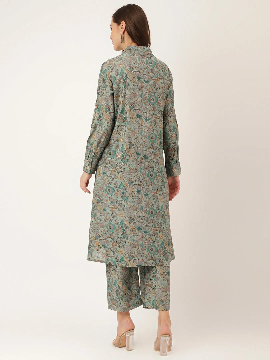 Jashvi Blue & Green Foil Printed Chanderi  Co-ord Set