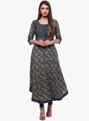 Jashvi Blue And Grey Cotton Anarkali