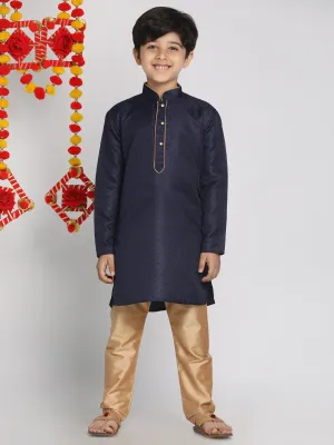 Jashvi Blue and Rose Gold Jacquard Kurta Pyjama Set