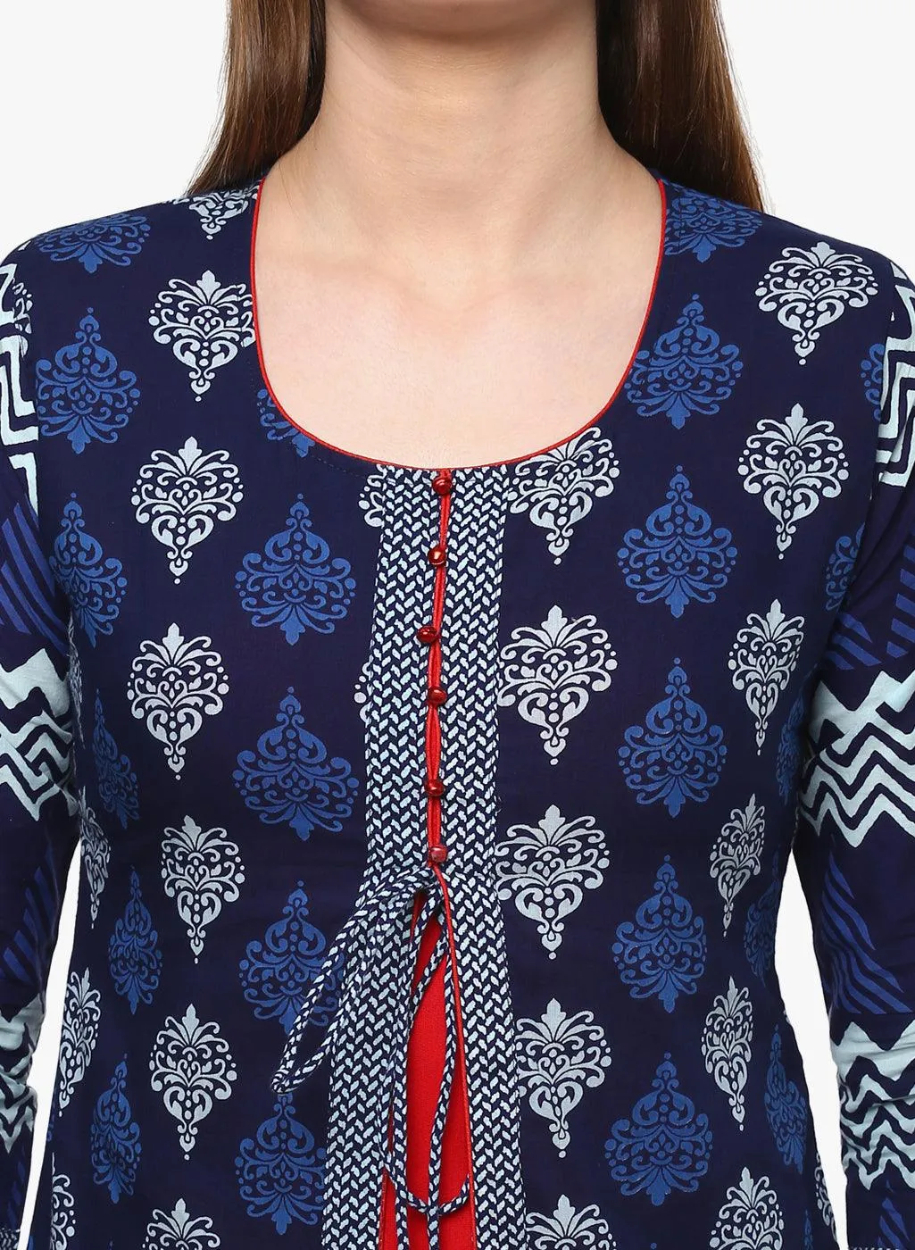 Jashvi Blue Cotton & Rayon A-line Kurti