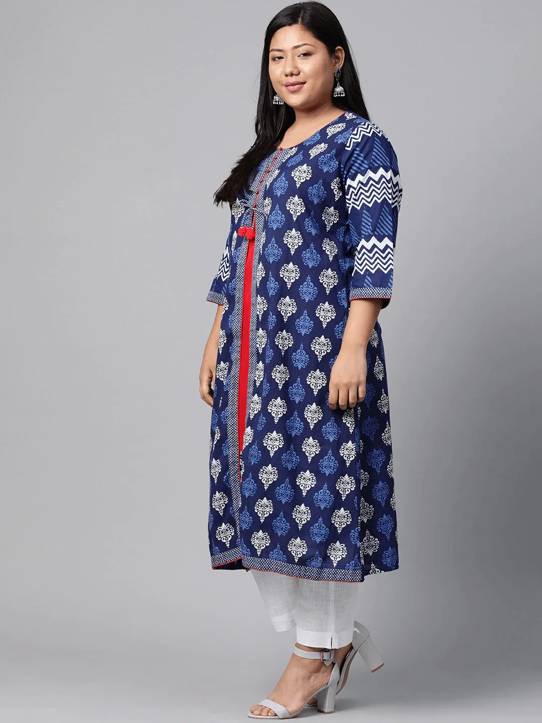 Jashvi Blue Cotton & Rayon A-line Kurti