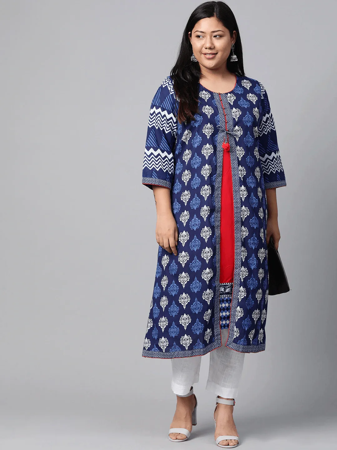 Jashvi Blue Cotton & Rayon A-line Kurti