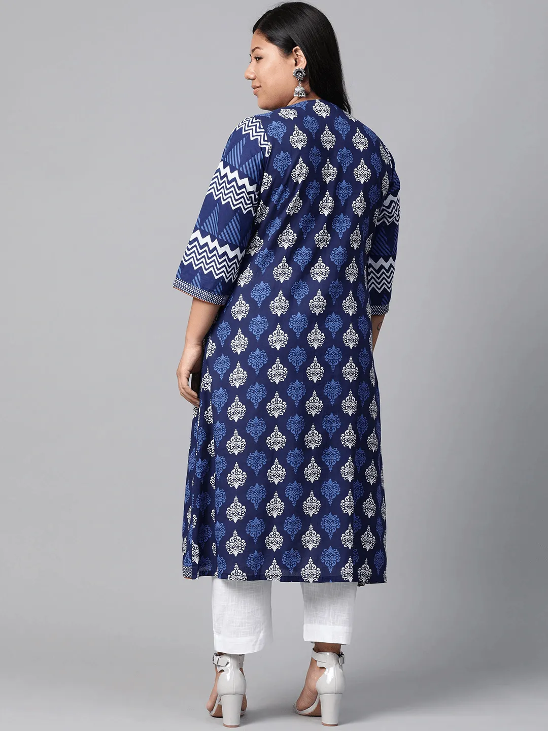 Jashvi Blue Cotton & Rayon A-line Kurti