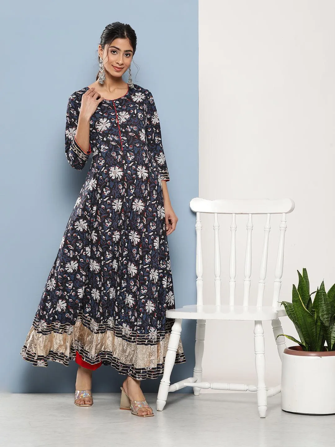 Jashvi Blue Cotton Anarkali Kurta