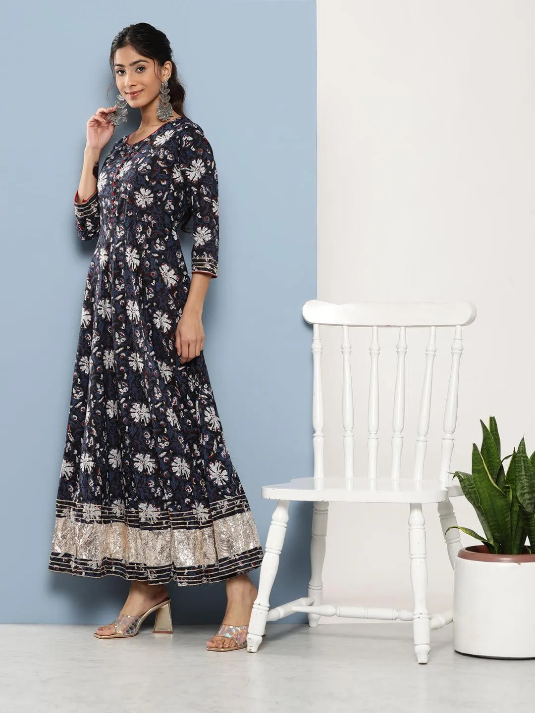 Jashvi Blue Cotton Anarkali Kurta