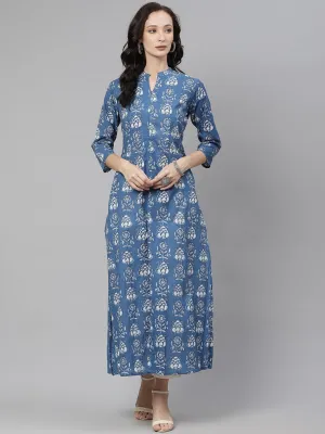 Jashvi Blue Cotton shrug style kurta