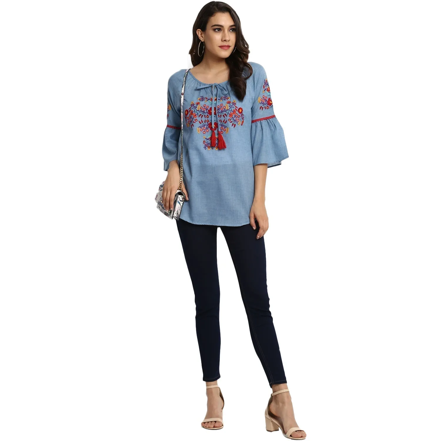 Jashvi Blue Embroidered Top