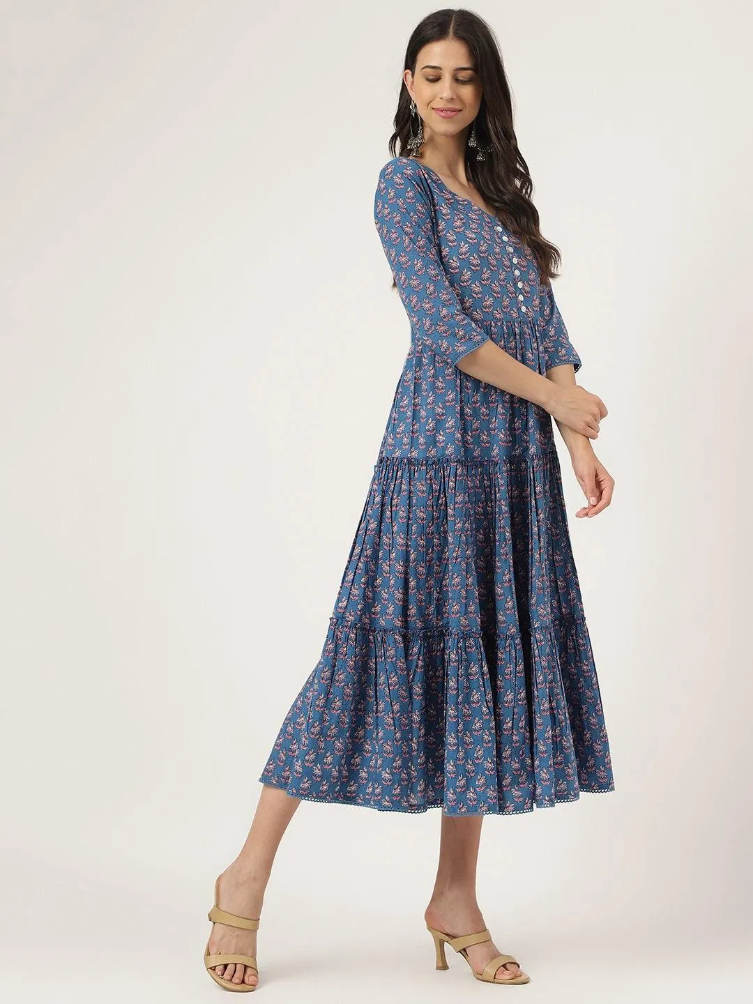 Jashvi Blue Floral Printed Long dress