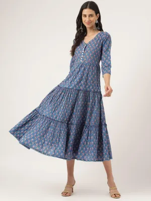 Jashvi Blue Floral Printed Long dress