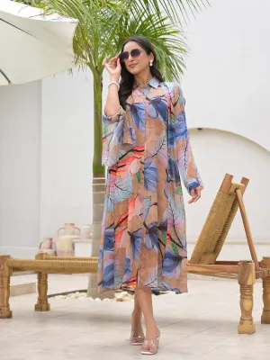 Jashvi Blue Multi Digital Printed Chinon Kaftan Dress