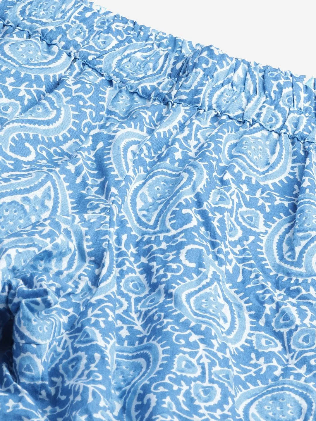 Jashvi  Blue Printed Cotton Nightwear