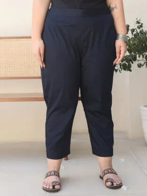 Jashvi Blue Solid Lycra Women Drawstring Plus Size Pants With Single Side Pocket