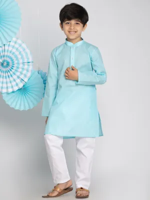 Jashvi Boys' Aqua And White Kurta Pyjama Set