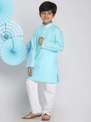 Jashvi Boys Aqua And White Kurta Pyjama Set