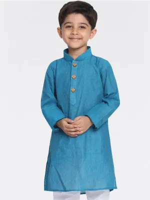 Jashvi Boys Aqua Blue Handloom Pure Cotton Kurta