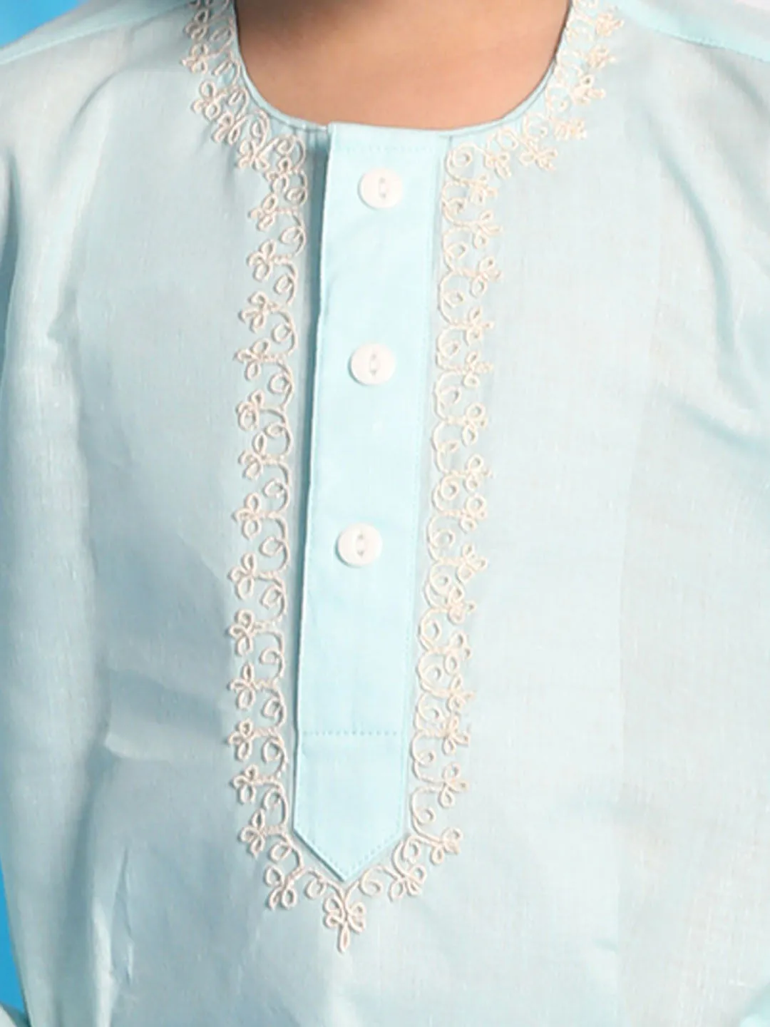 Jashvi Boys' Aqua Blue Kurta And White Pyjama Set