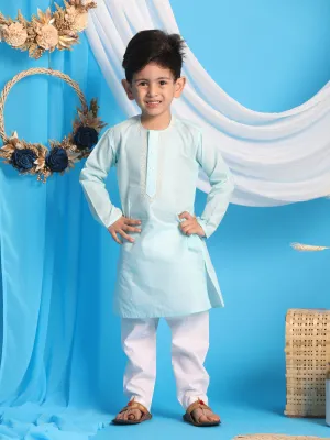 Jashvi Boys' Aqua Blue Kurta And White Pyjama Set