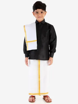 Jashvi Boy's Black & White Solid Shirt With Dhoti