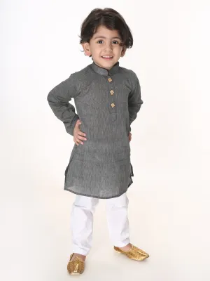 Jashvi Boys Black and White Pure Cotton Kurta Pyjama Set