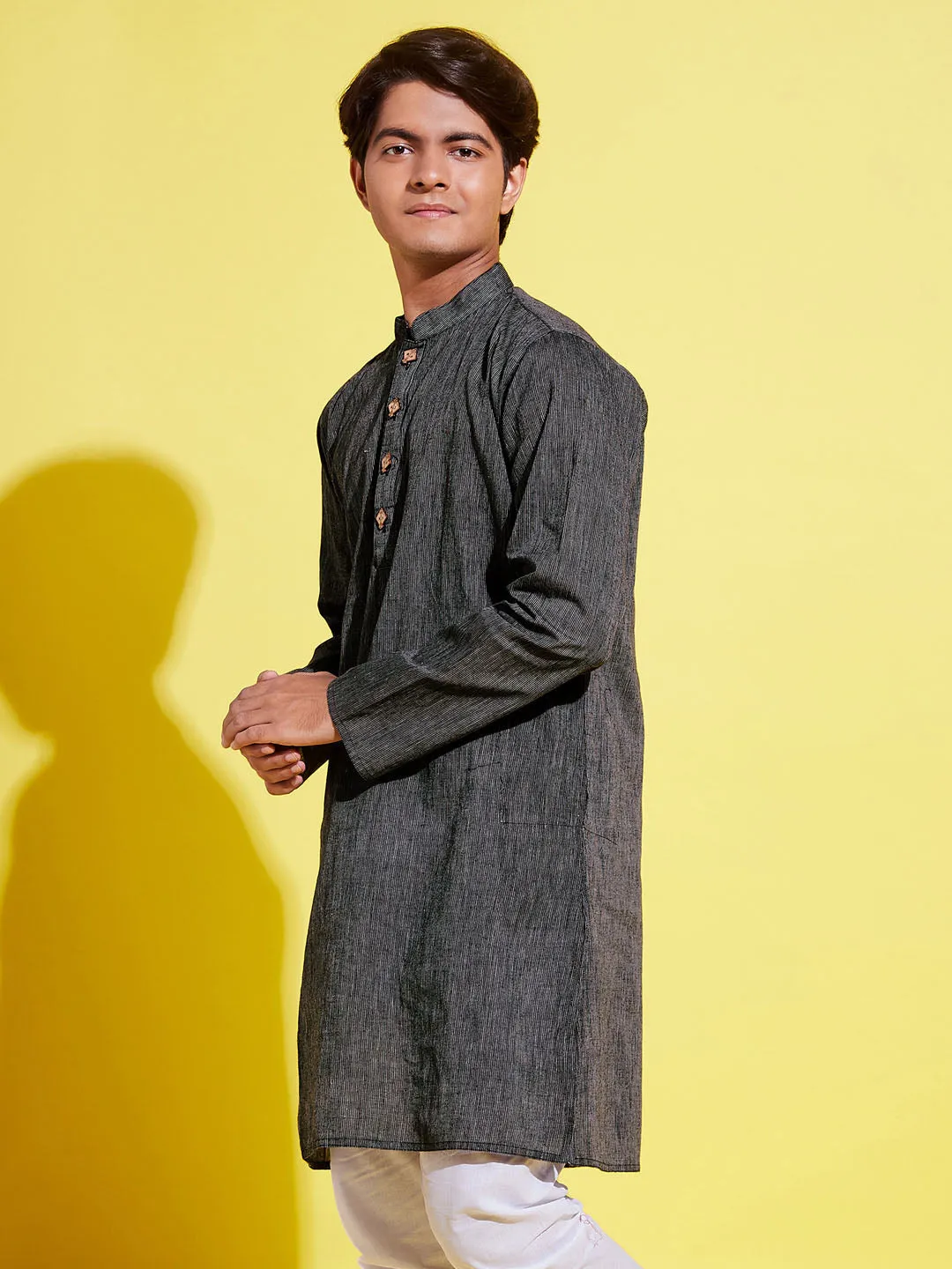 Jashvi Boy's Black Cotton Kurta