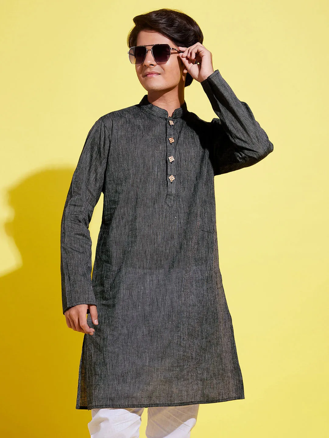 Jashvi Boy's Black Cotton Kurta