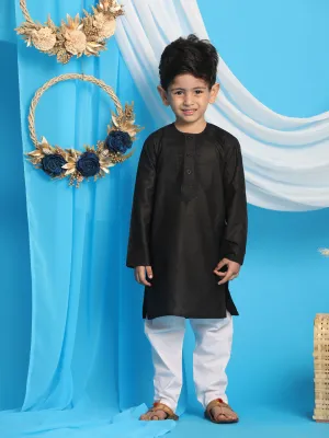 Jashvi Boys' Black Kurta And White Pyjama Set