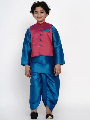 Jashvi Boys Blue & Pink Solid Kurta with Dhoti Pants