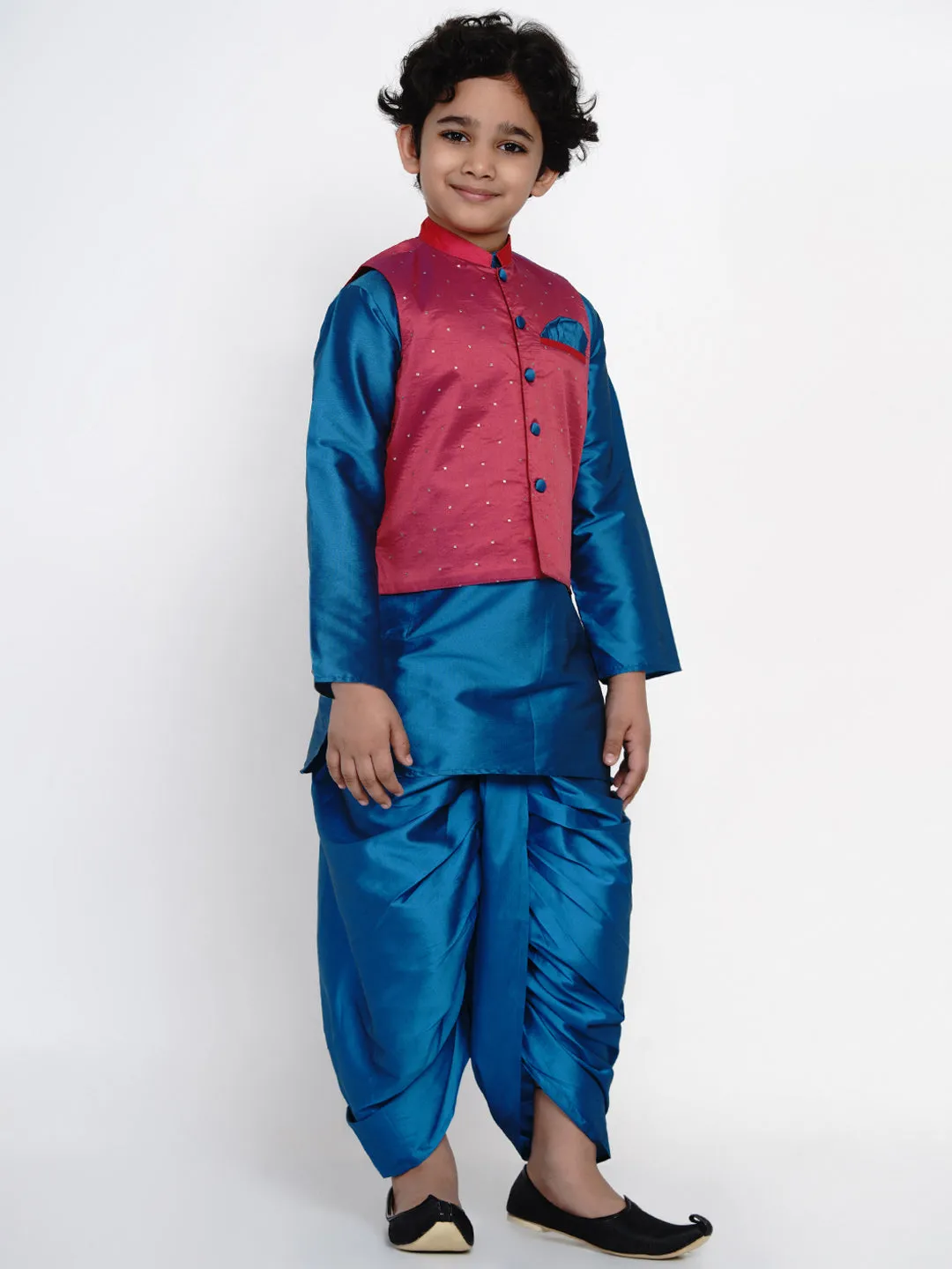 Jashvi Boys Blue & Pink Solid Kurta with Dhoti Pants