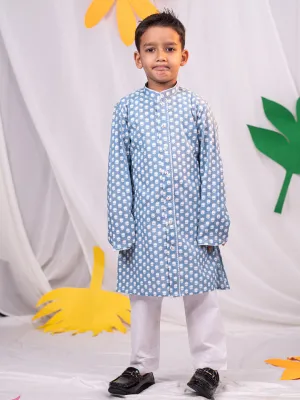 Jashvi Boys' Blue And White Kurta Pyjama Set