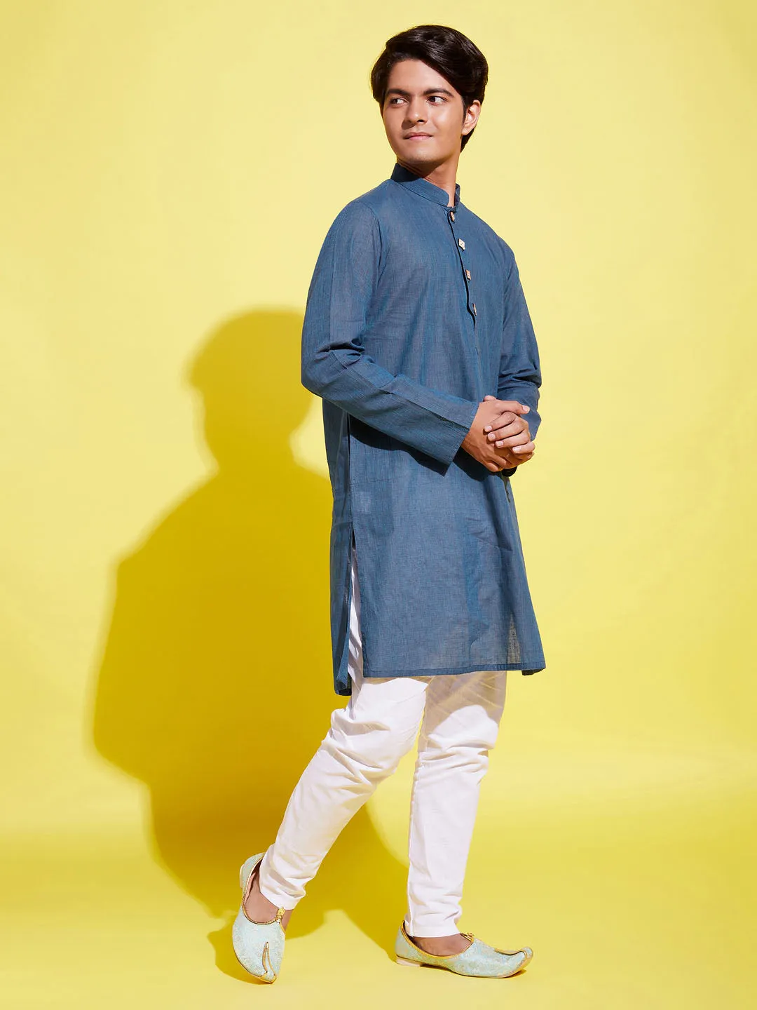 Jashvi Boy's Blue Cotton Kurta and Pyjama Set